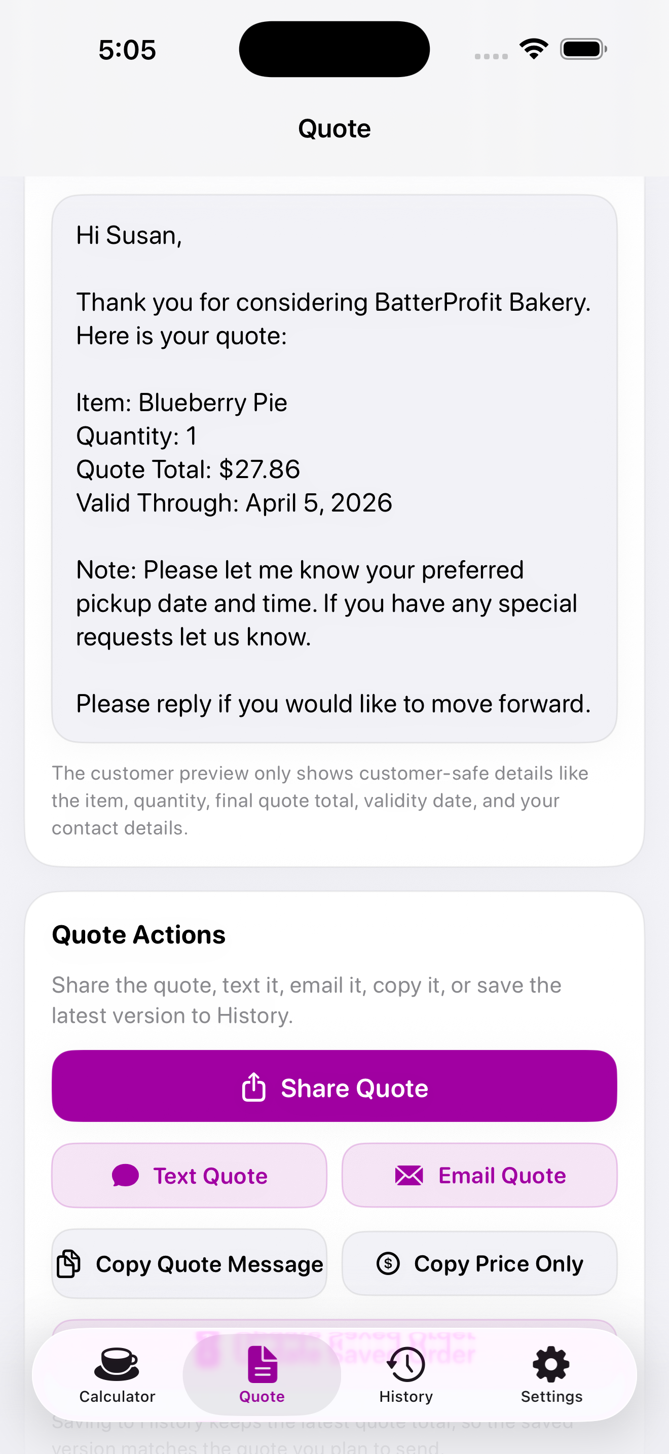 BatterProfit quote screen
